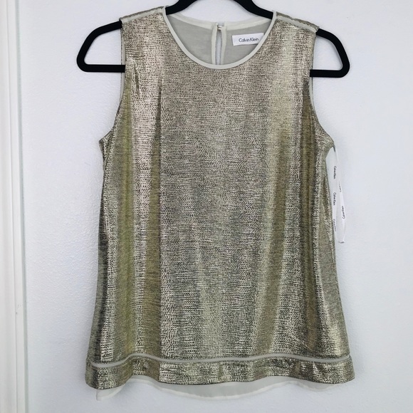 Calvin Klein | Gold Metallic Sleeveless Top Size M - Picture 3 of 6